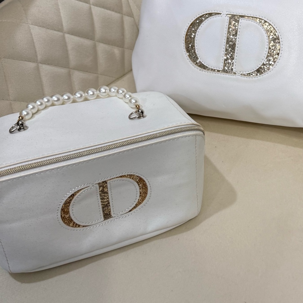Dior cosmetics White and Gold Designer Bag